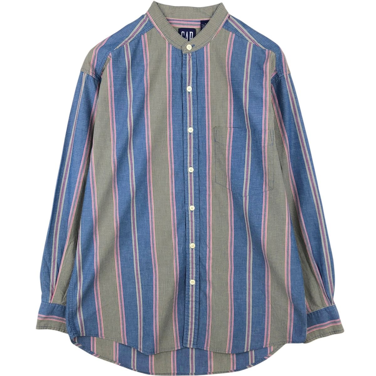 古着 90年代 ギャップ GAP オールドギャップ スタンドカラー マルチストライプ 長袖 コットンストライプシャツ メンズM相当/eaa622287