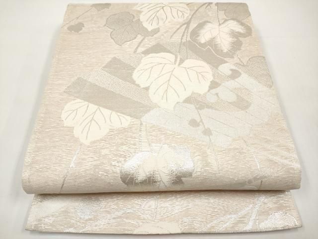 平和屋着物＊夏物　六通柄袋帯　檜扇蔦の葉文　銀糸　正絹　逸品　CABI8628tx