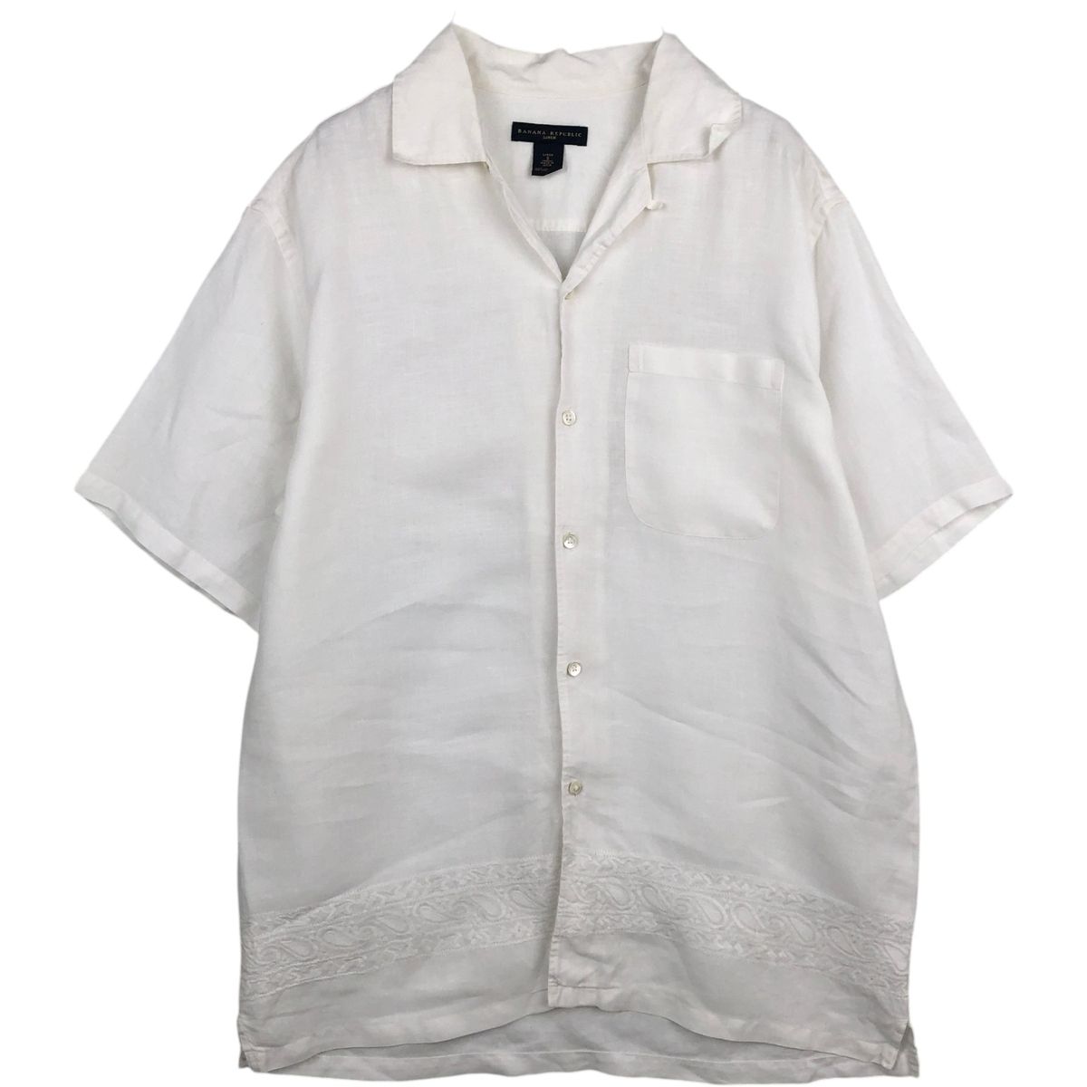 古着 バナナリパブリック BANANA REPUBLIC LINEN 半袖 オープンカラー リネンシャツ ボックスシャツ メンズS相当/eaa623541
