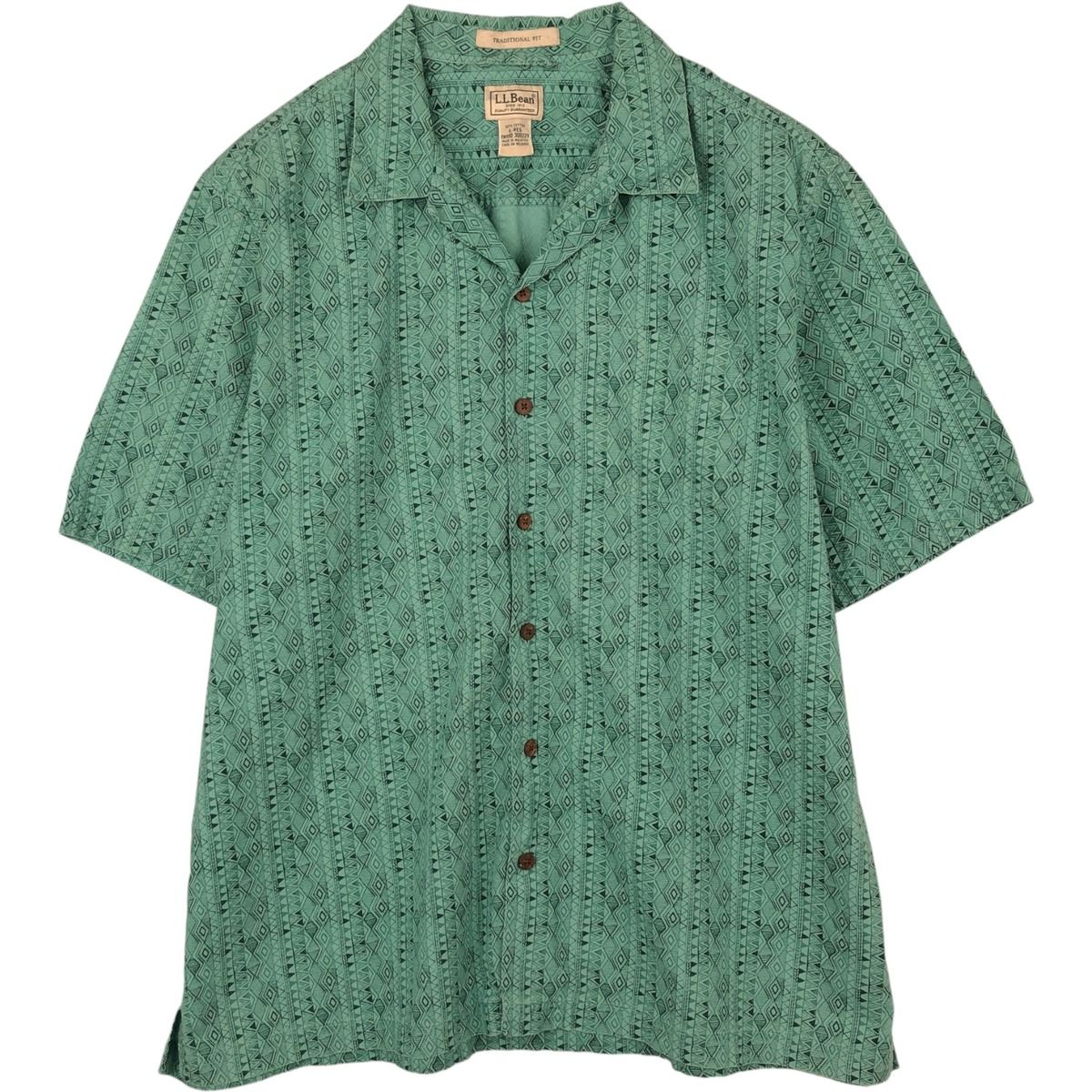 古着 90~00年代 エルエルビーン L.L.Bean TRADITIONAL FIT 総柄 半袖 オープンカラー コットンシャツ ボックスシャツ/eaa623507