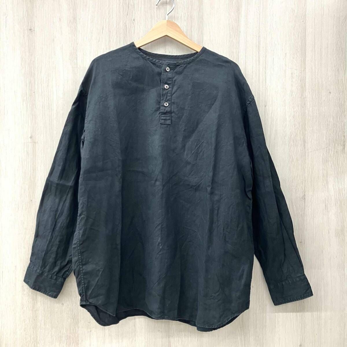 Ron Herman/ロンハーマン/3920700048/長袖シャツ /Traceability Hemp Collarless Shirt/ブラック/Lサイズ