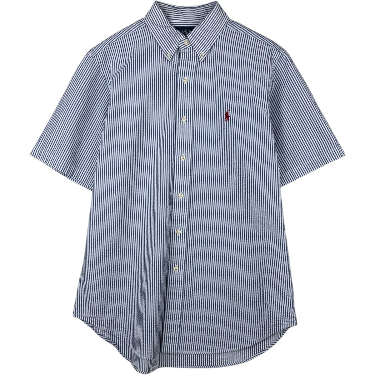 古着 ラルフローレン Ralph Lauren CLASSIC FIT クラシックフィット シアサッカー 半袖 ボタンダウン ストライプシャツ/eaa623572