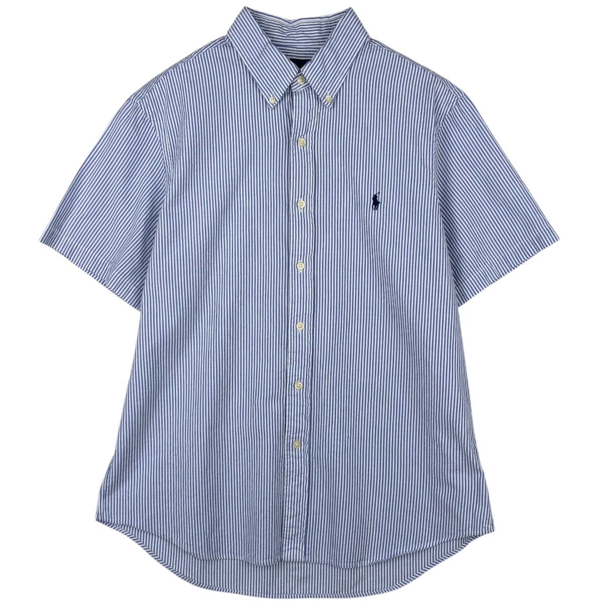 古着 ラルフローレン Ralph Lauren シアサッカー 半袖 ボタンダウン ストライプシャツ メンズL相当/eaa623574