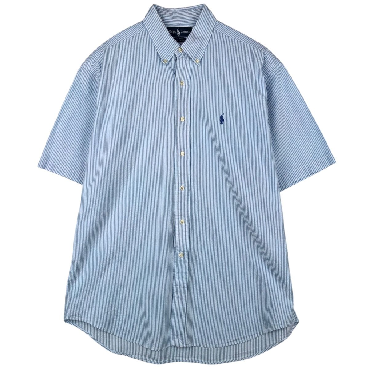 古着 ラルフローレン Ralph Lauren BLAKE シアサッカー 半袖 ボタンダウン ストライプシャツ メンズL相当/eaa623576