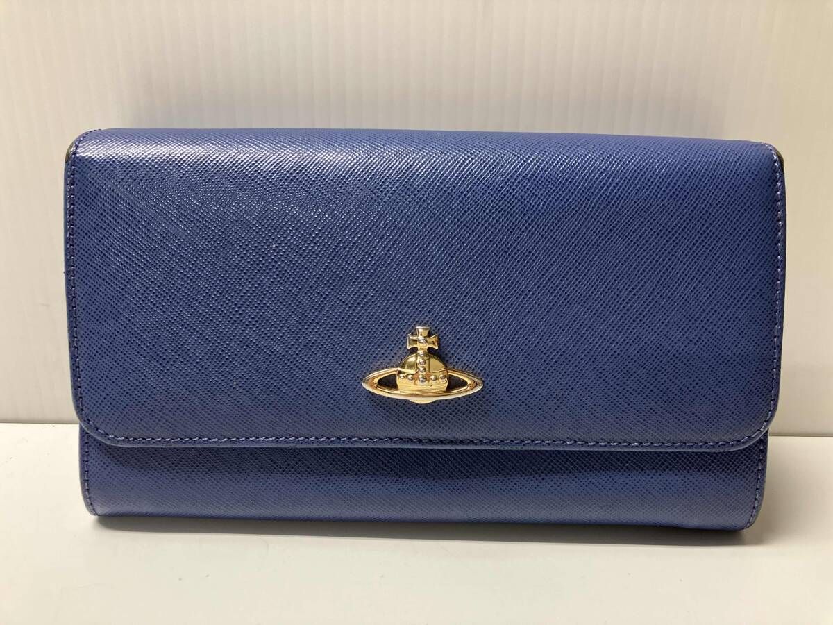 VIVIENNE WESTWOOD LONDON ヴィヴィアンウエストウッド 長財布 レザー 革製 イタリア製 ブルー 青 レッド 赤