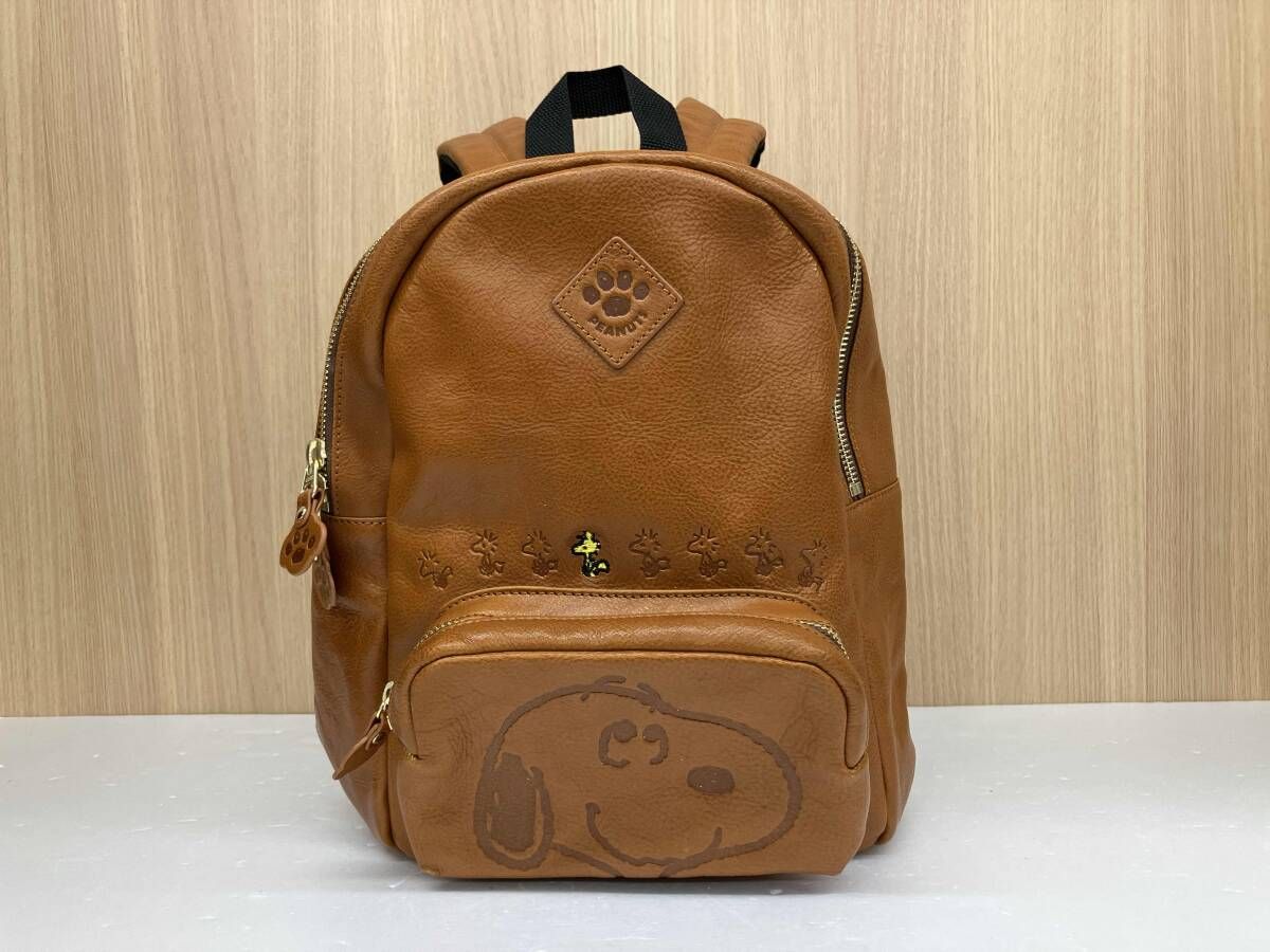 PEANUTS ピーナッツ レザーリュック 牛革 ブラウン 通年