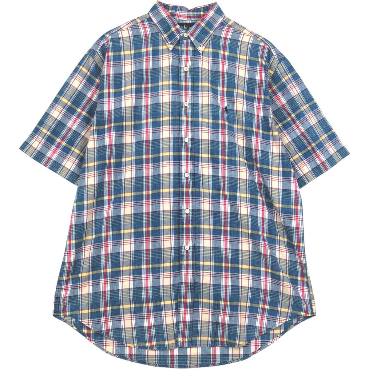 古着 ラルフローレン Ralph Lauren BLAKE 半袖 ボタンダウン チェックシャツ メンズL相当/eaa623642