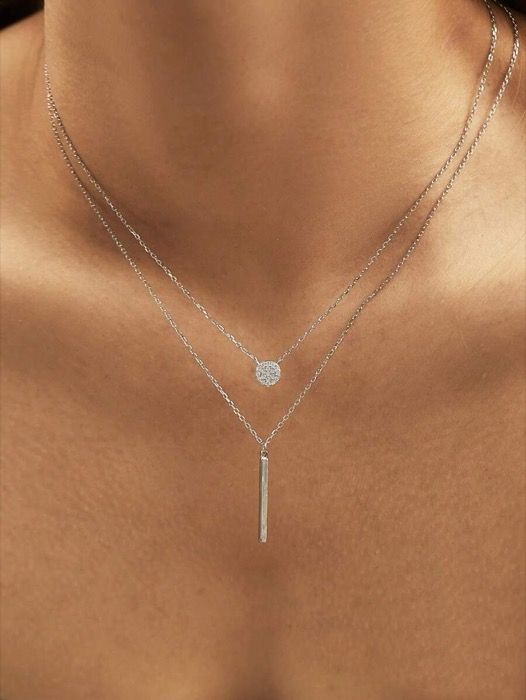 ジュエリー レディース ネックレス 1 個の 925 スターリングシルバー二重層ネックレスラウンド光沢のあるペンダントネックレスギフト女性の結婚式のファインアクセサリー