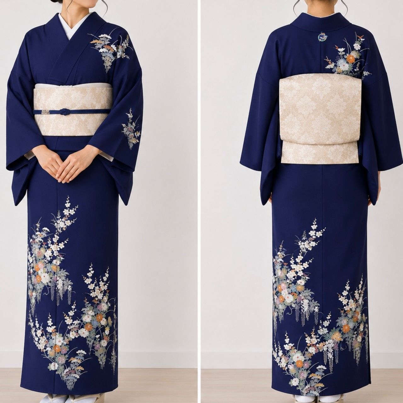 K207 美品 付け下げ 手描き友禅 縫紋 飾り紋 菊 桜 金彩加工 正絹 和装 