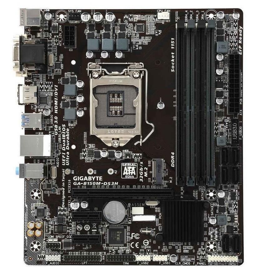 GIGABYTE GA-B150M-DS3H Intel B150 LGA1151 DDR4-2133 64GB M.2 SATA Gigabit LAN HDMI DVI-D Motherboard
