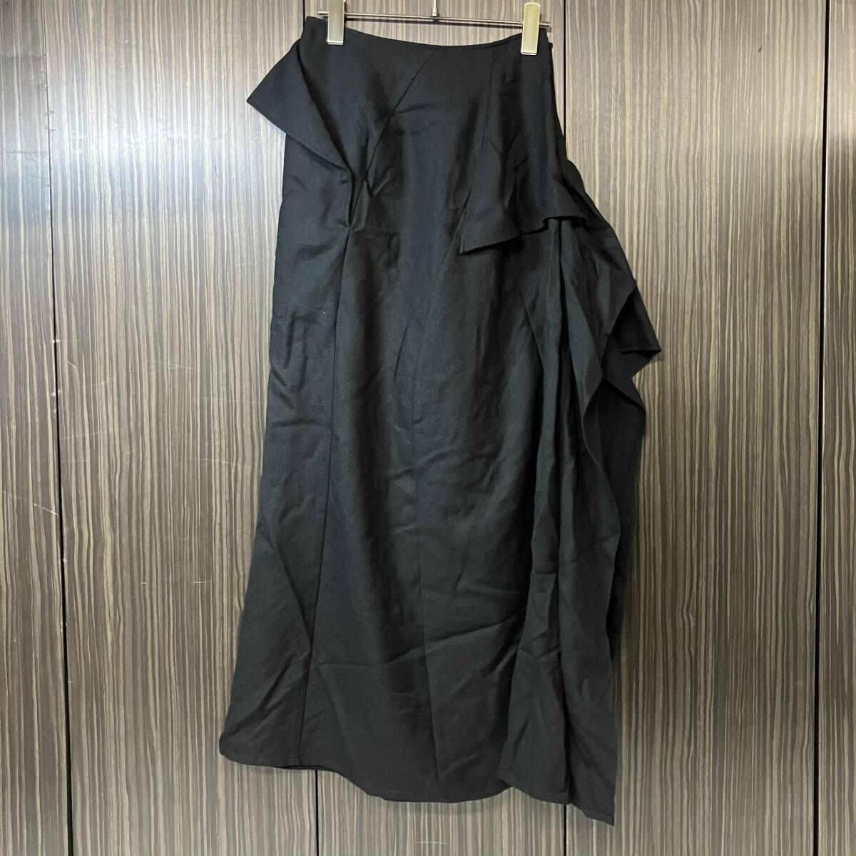 25aw Yohji Yamamoto Collection W/SAXONY B DRAPED HIGH WAIST SKIRT サイズ2 ブラック ヨウジヤマモトコレクション FL-S62-101