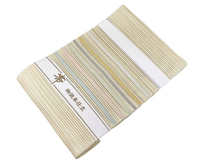 夏帯 名古屋帯 絽綴れ 正絹 新品 仕立て上がり アイボリー 幾何学 夏八寸帯 八寸 夏用 夏物 絽つづれ y5246