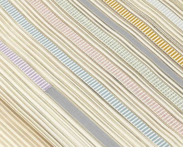 夏帯 名古屋帯 絽綴れ 正絹 新品 仕立て上がり アイボリー 幾何学 夏八寸帯 八寸 夏用 夏物 絽つづれ y5246