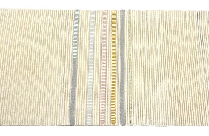 夏帯 名古屋帯 絽綴れ 正絹 新品 仕立て上がり アイボリー 幾何学 夏八寸帯 八寸 夏用 夏物 絽つづれ y5246