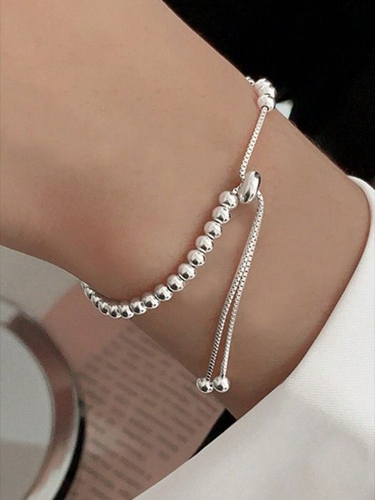 ジュエリー レディース ブレスレット 1個 プレミアム S925 スターリングシルバー ビーン型ビーズブレスレット、男女兼用のバーサタイルなギフト