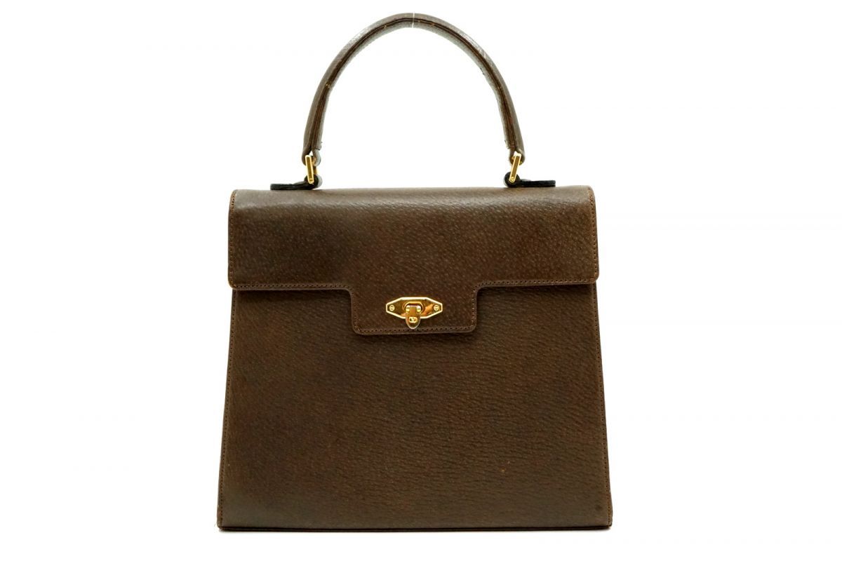 ヴァレンティノ ガラヴァーニ ヴィンテージ ハンドバッグ クラシック 台形 レザー 茶 ブラウン VALENTINO GARAVANI 6800h