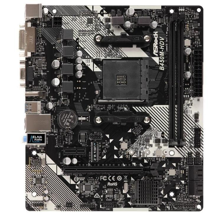 ASRock B450M-HDV R4.0 AMD B450 AM4 DDR4-3200 32GB M.2 SATA Gigabit LAN HDMI DVI-D D-SUB