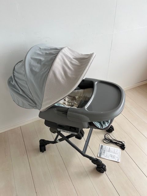 美品　クリーニング済み　説明書付　ホワイトレーベル ネムリラ AUTO SWING BEDi Long スリープシェル EG ミンティブルー コンビ(Combi) 電動　ハイローチェア・ベビーラック0611-6