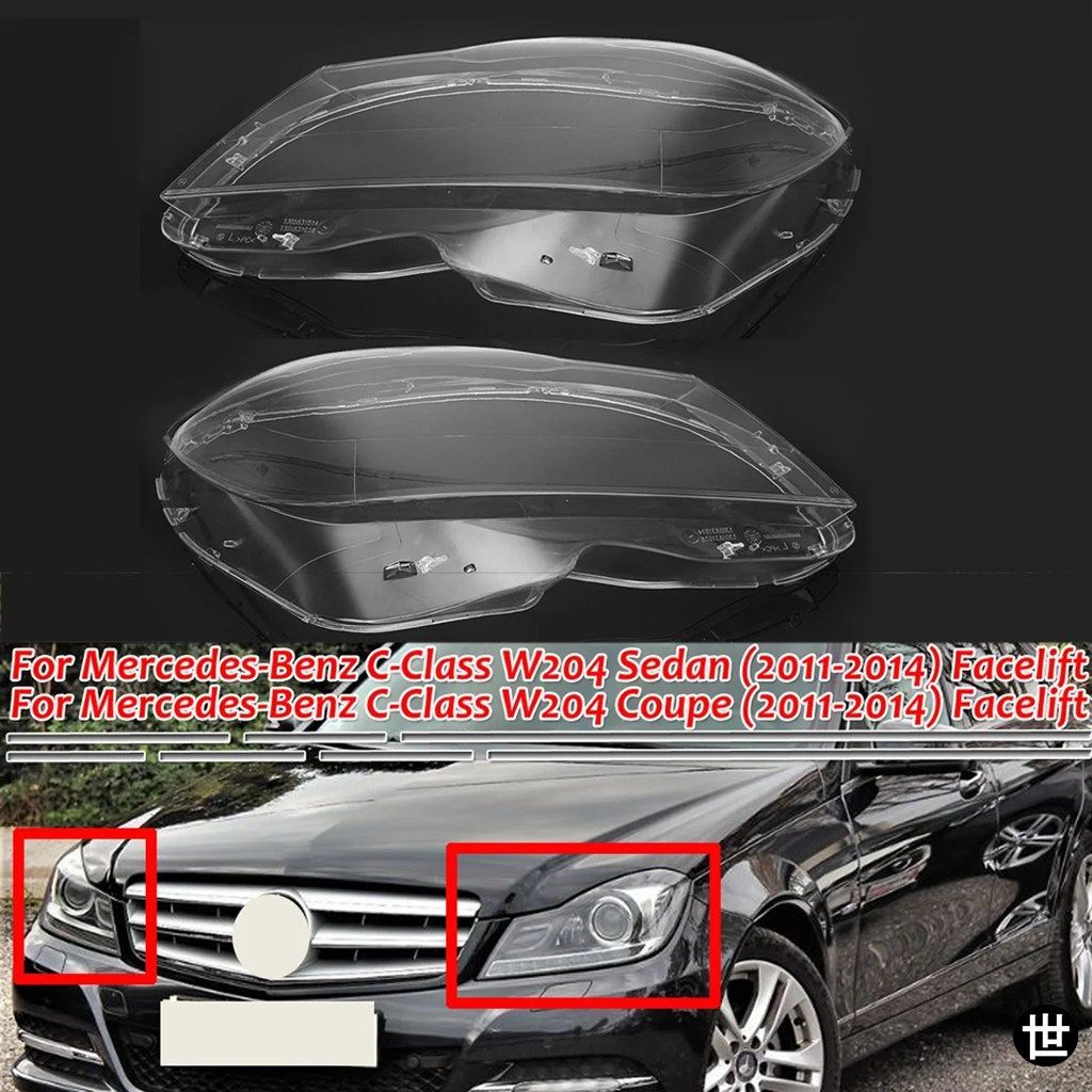 メルセデスベンツ Cクラス W204 セダン クーペ C180 C200 C260 2011-14 用 左/右 フロントヘッドライトレンズカバー クリアヘッドランプシ