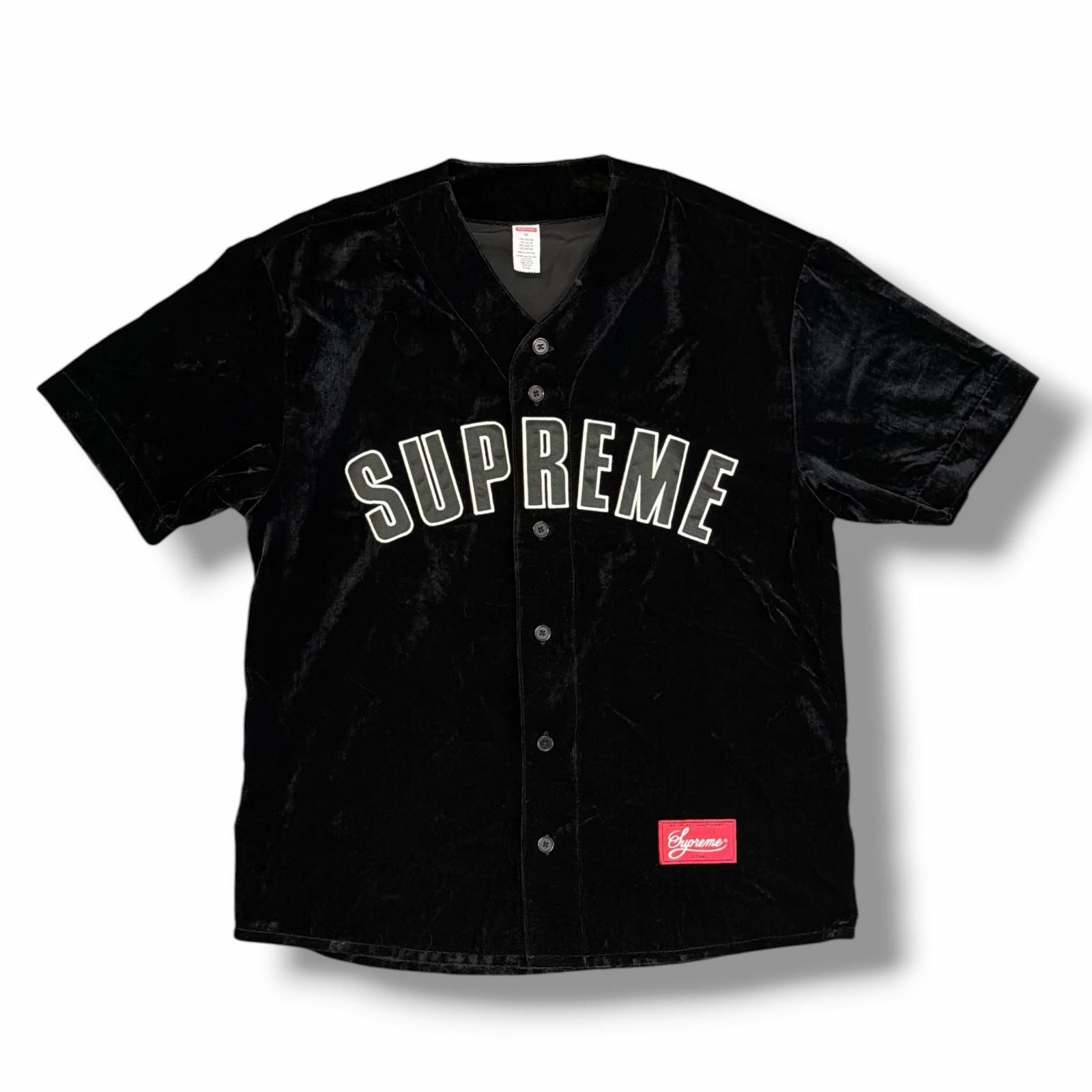 国内正規 参考上代35200円 Supreme 25SS Velvet Baseball Jersey ベルベット ベースボール ジャージ 半袖シャツ シュプリーム ブラック M （18413M）