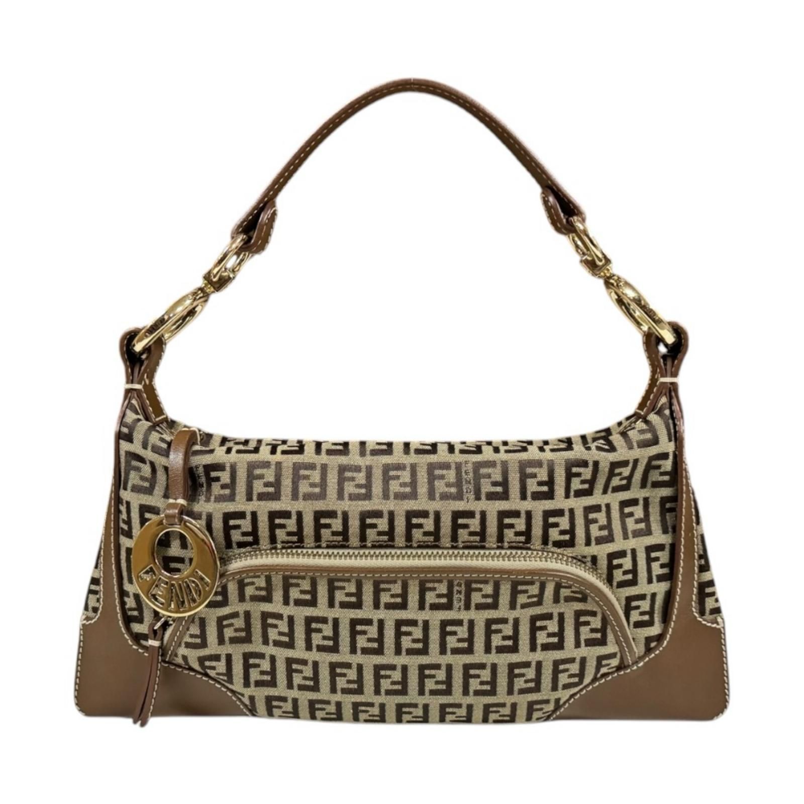 フェンディ ズッキーノ ハンドバッグ キャンバス 8BR464 ブラウン レディース FENDI 中古 フェンディ