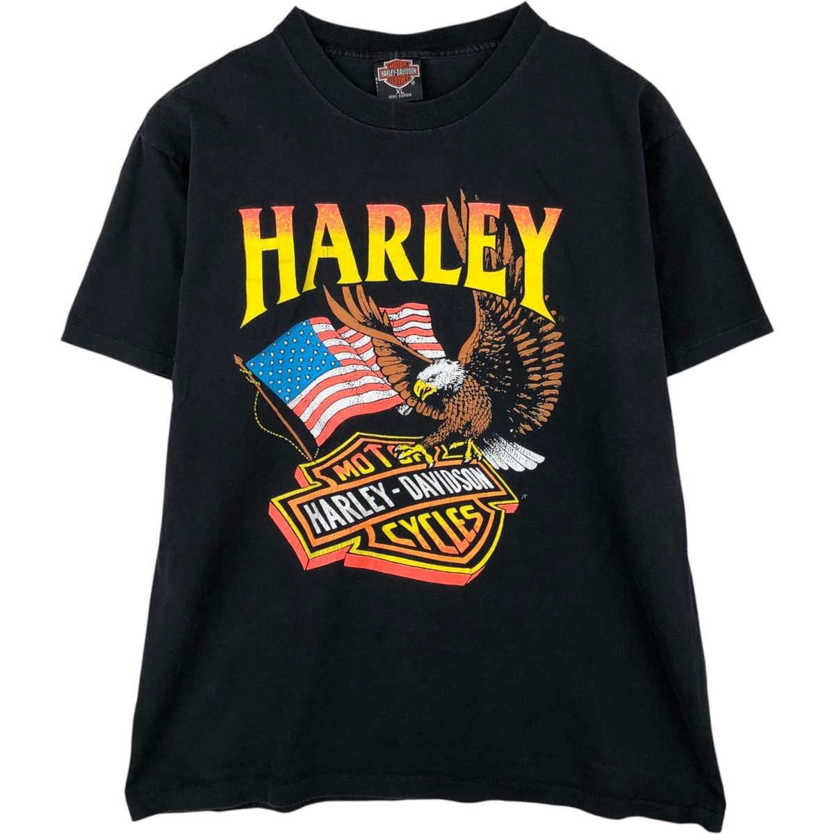 古着 Harley-Davidson ハーレーダビッドソン 鷲柄 イーグル柄 星条旗柄 モーターサイクル バイクTシャツ USA製 メンズXL相当/eaa621622