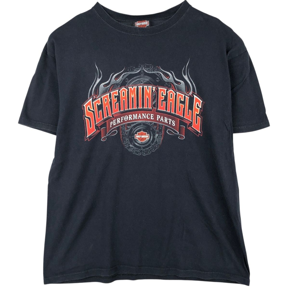 古着 ハーレーダビッドソン Harley-Davidson ファイヤーパターン 鷲柄 イーグル柄 モーターサイクル バイクTシャツ メンズL相当/eaa621615
