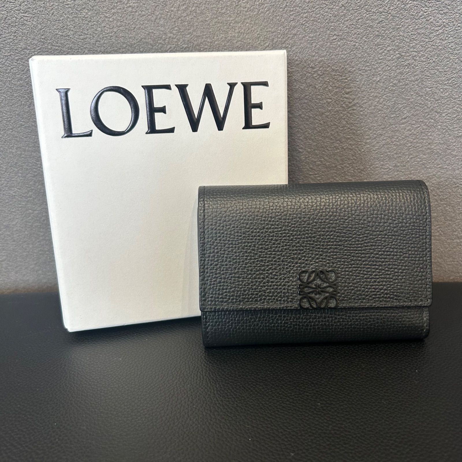 6/17まで出品【レア】LOEWE アナグラム 三つ折り財布 オールブラック 