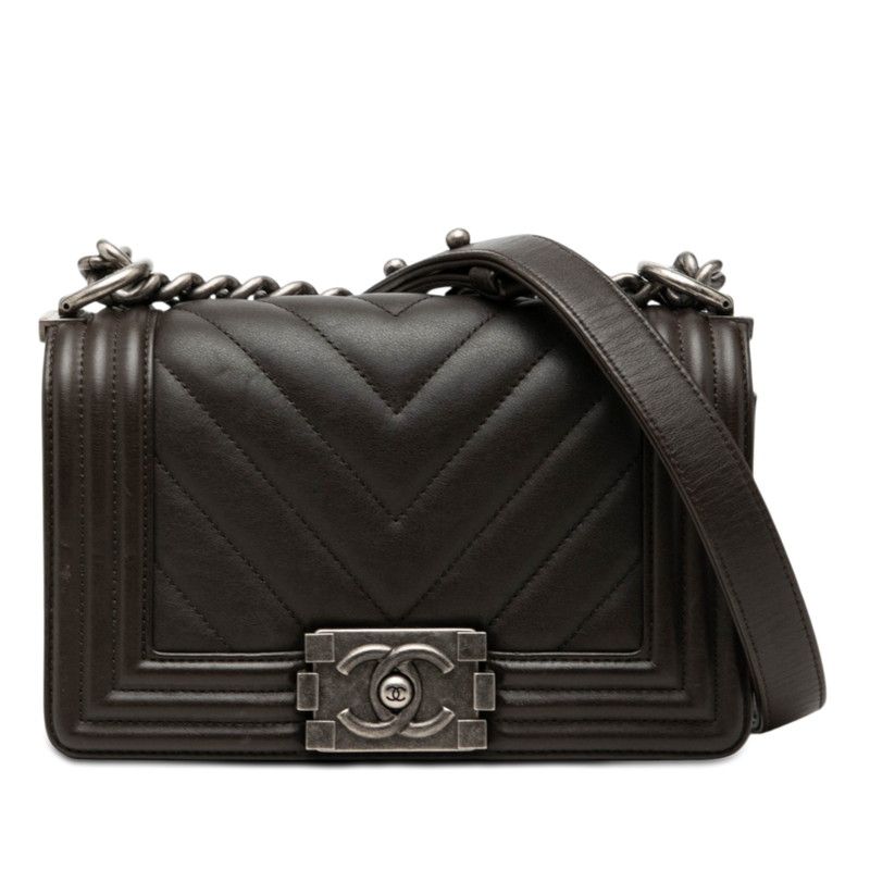 シャネル ココマーク ミニボーイシャネル シェブロン チェーン ショルダーバッグ ブラック ラムスキン レディース CHANEL【1-0272790】