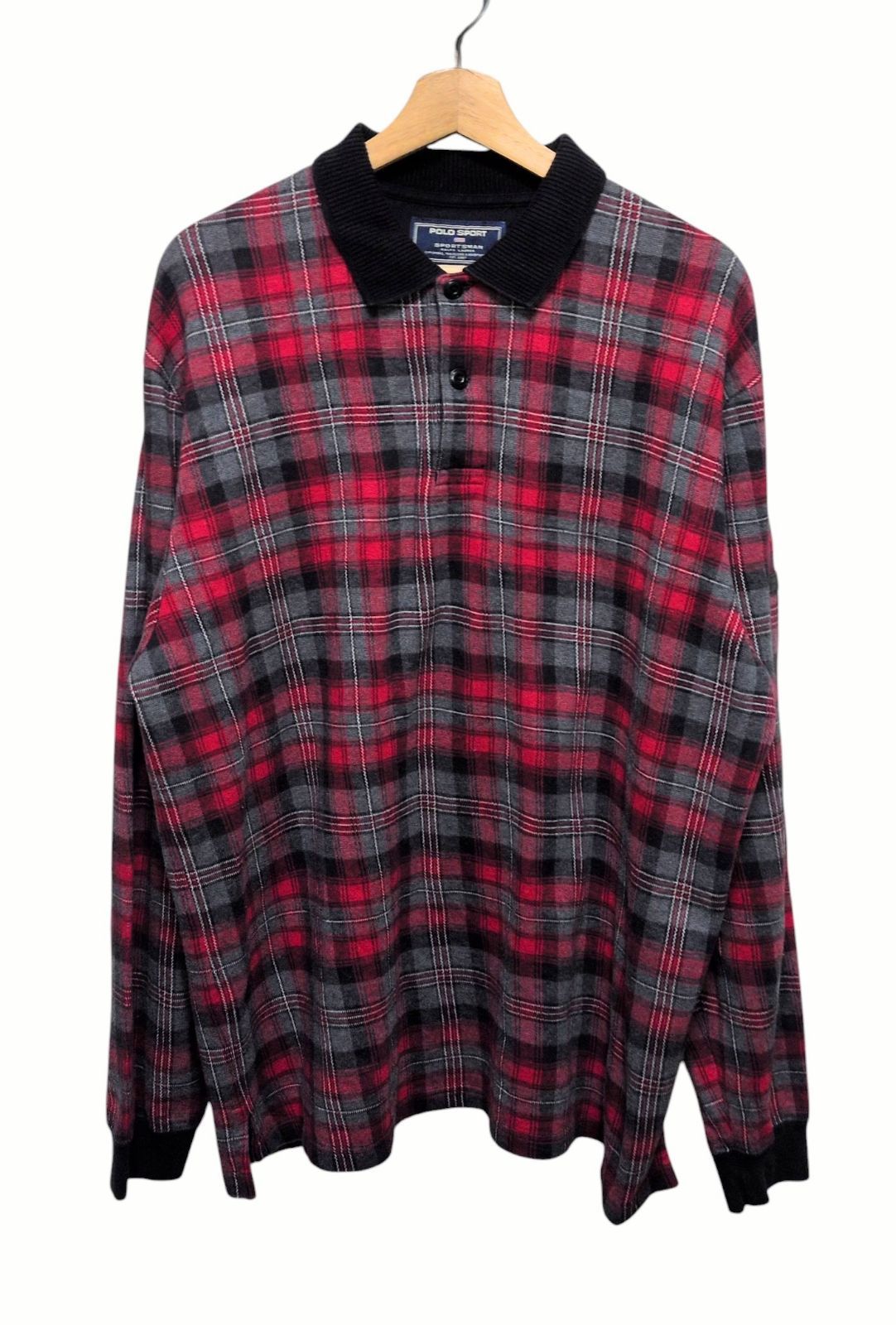 90s POLO SPORT ポロスポーツ チェック柄 コットンニット ポロシャツ 香港製