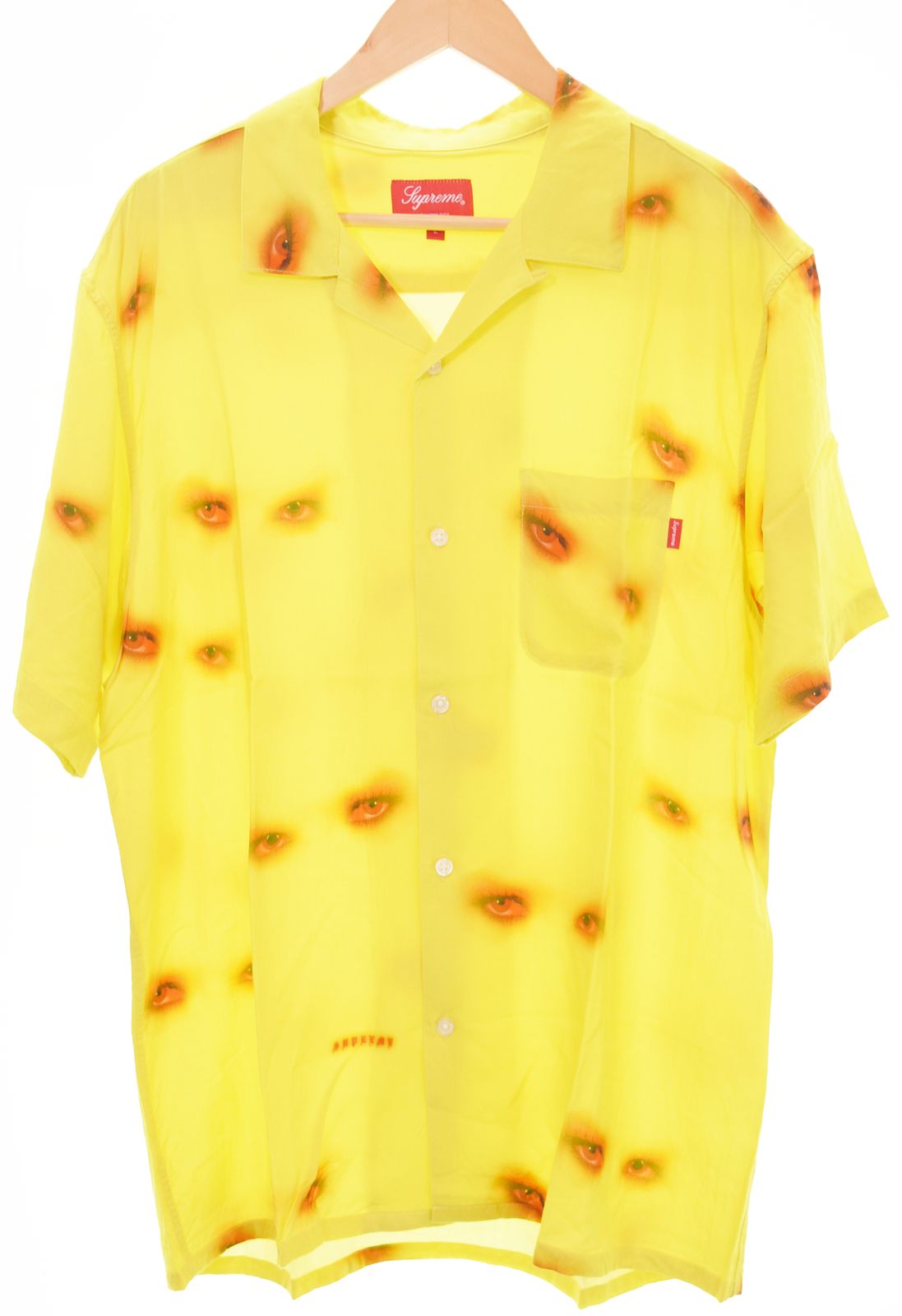 シュプリーム SUPREME 19AW EYES RAYON アイズレーヨンシャツ オープンカラーシャツ 半袖シャツ イエロー Lサイズ 103MT-4796