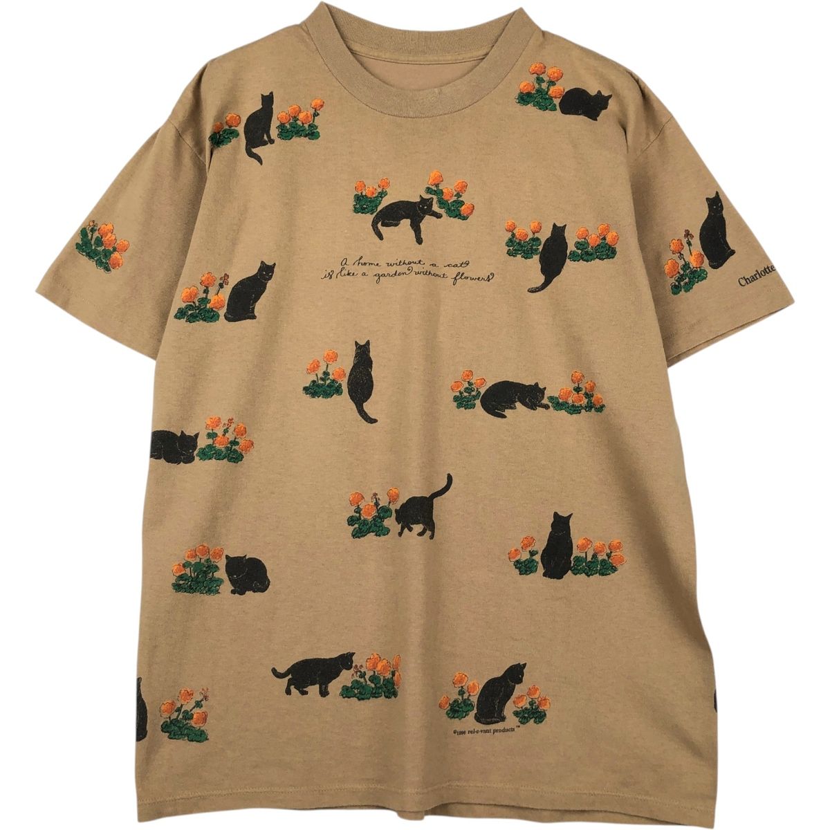 古着 90年代 アニマル柄 ネコ柄 アニマルTシャツ メンズL相当 ヴィンテージ/eaa622353