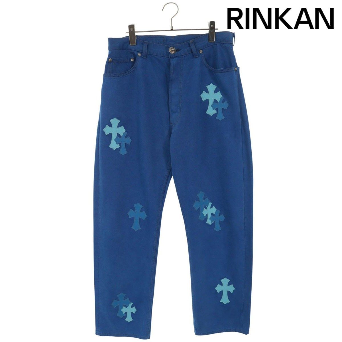 クロムハーツ U VNTG JEAN BL RED TAB クロスパッチ付きウォッシュド501デニムパンツ メンズ 34インチ