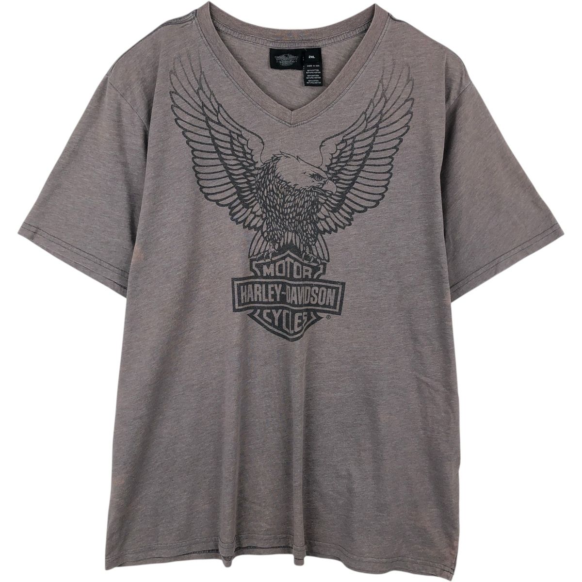 古着 ハーレーダビッドソン Harley-Davidson 鷲柄 イーグル柄 Vネック モーターサイクル バイクTシャツ USA製 メンズXXL相当/eaa621522