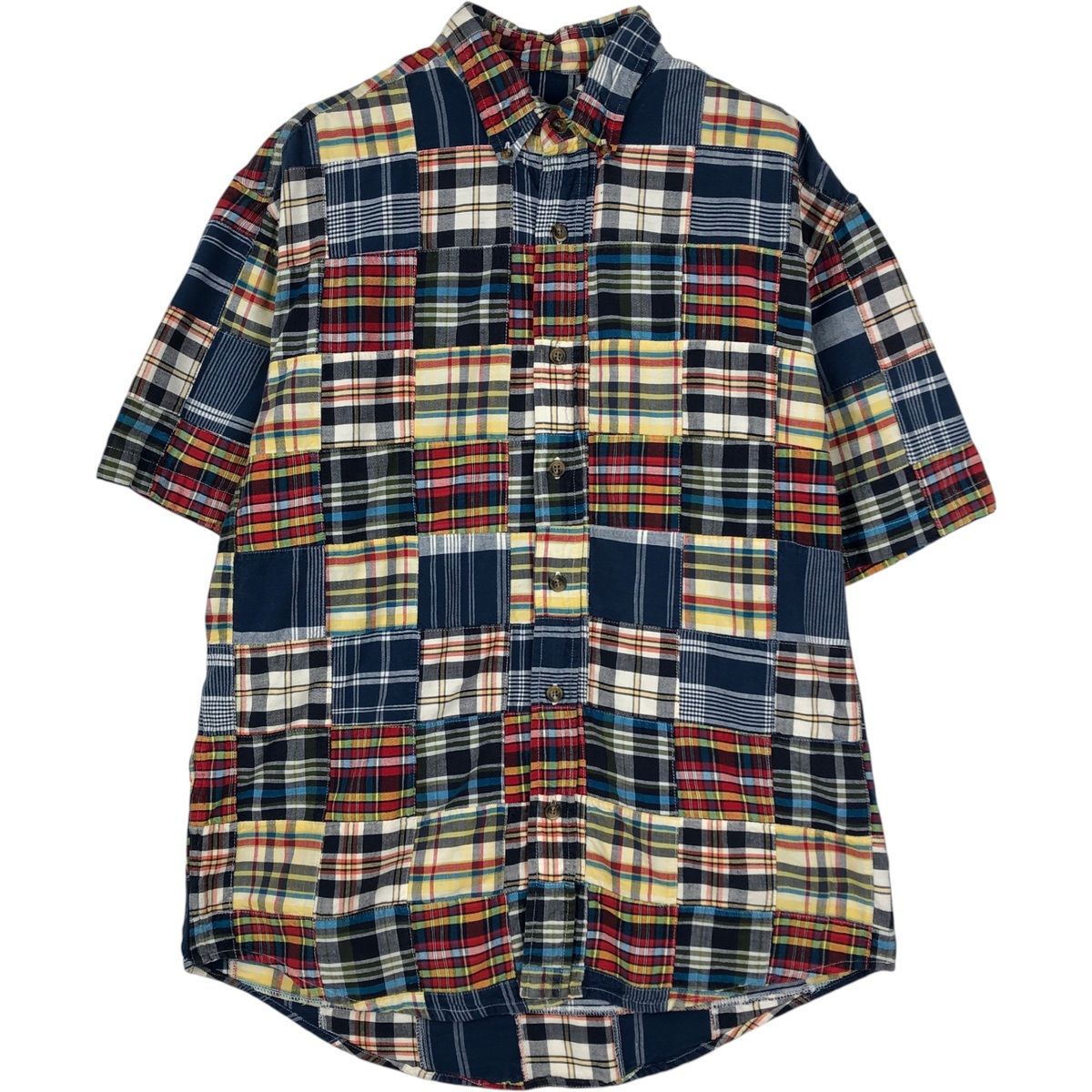 古着 エディーバウアー Eddie Bauer パッチワーク 半袖 ボタンダウン チェックシャツ メンズM相当/rab182147