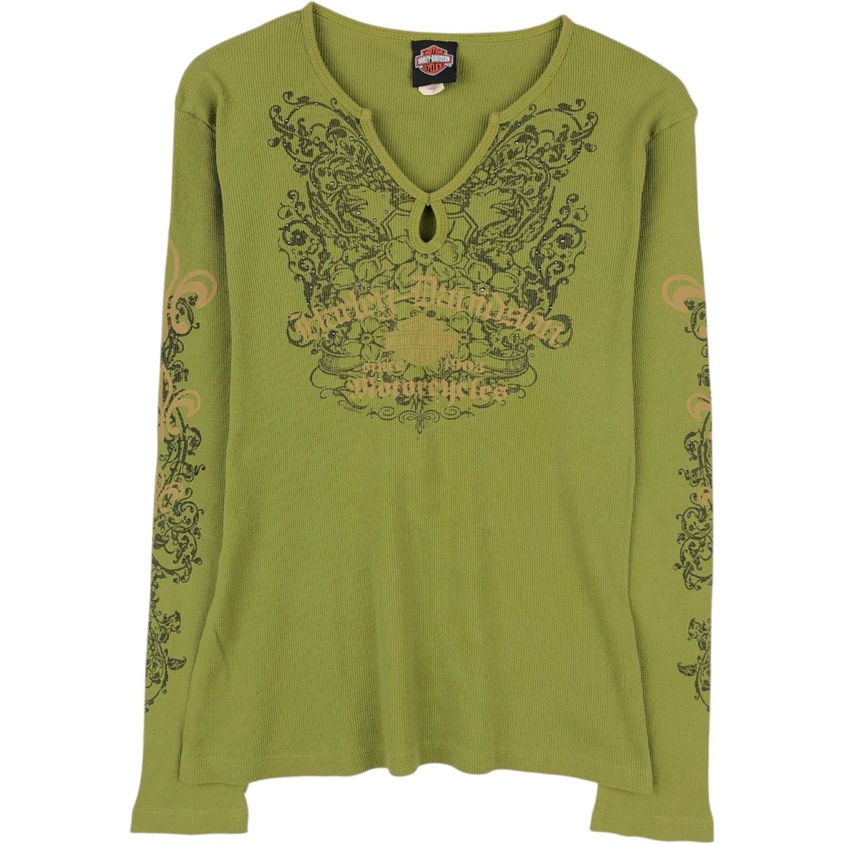 古着 ハーレーダビッドソン Harley-Davidson キーホールネック ロングTシャツ ロンT USA製 レディースL相当/eaa620559