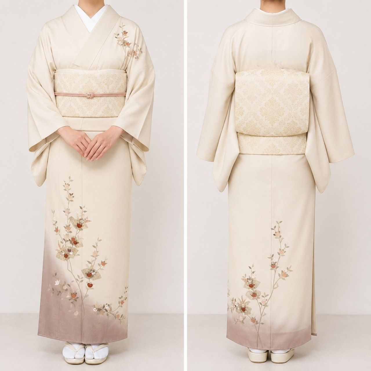 K212 美品 訪問着 金駒刺繡 金彩加工 扇面 草花 正絹 和装 和服 着物 