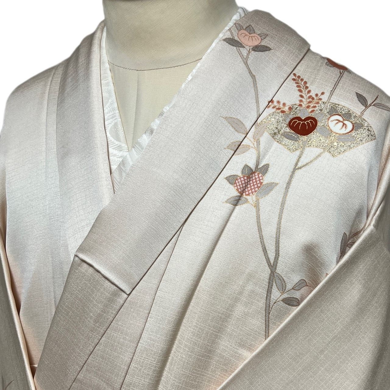 K212 美品 訪問着 金駒刺繡 金彩加工 扇面 草花 正絹 和装 和服 着物 