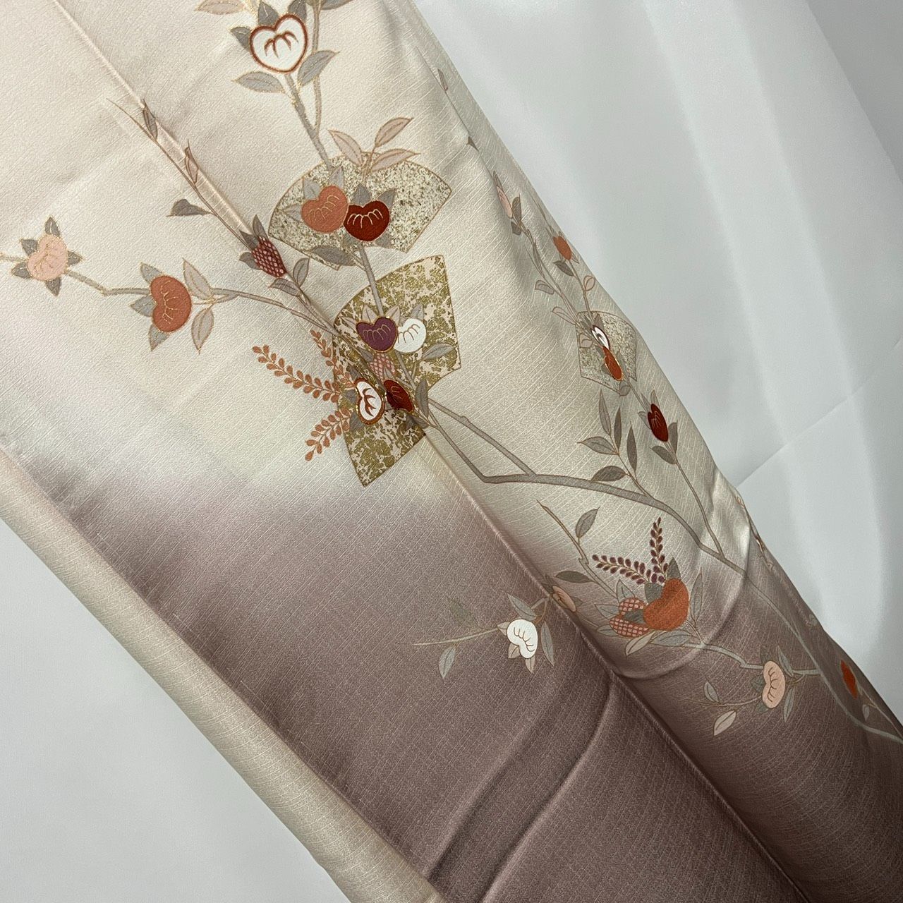 K212 美品 訪問着 金駒刺繡 金彩加工 扇面 草花 正絹 和装 和服 着物 