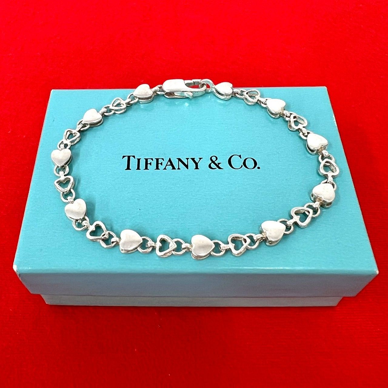 極 美品 箱 袋付き TIFFANY&Co. ティファニー パフハート ブレスレット シルバー925 アクセサリー シルバー 71031