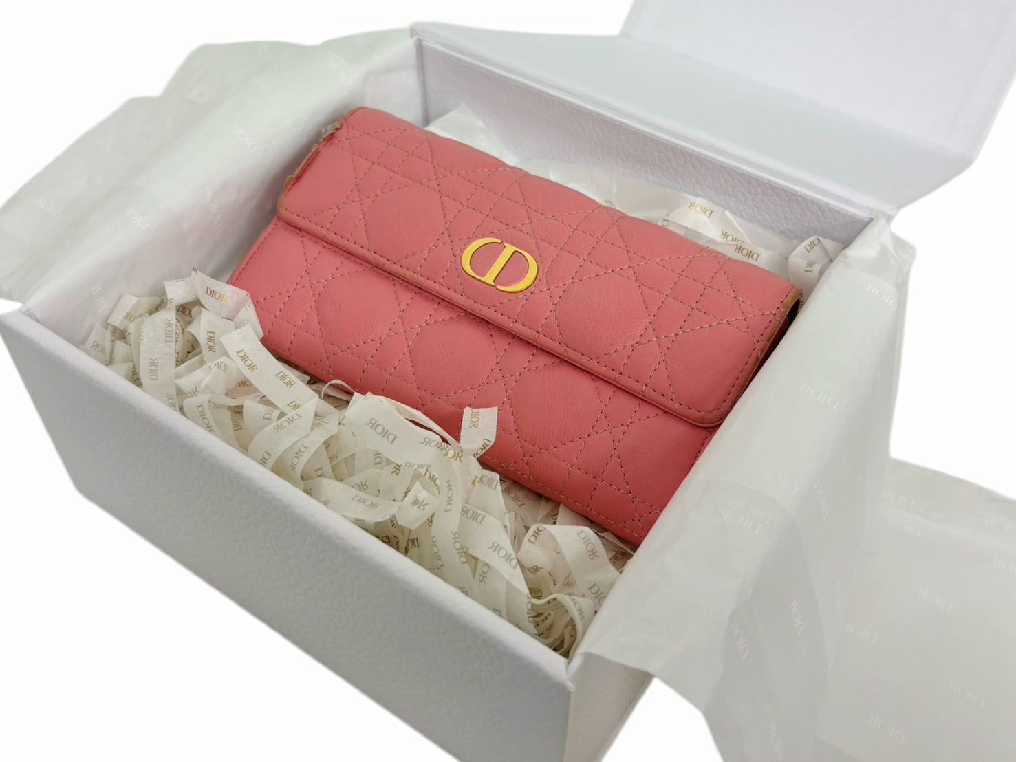 DIOR ディオール カロ フラップ ロングウォレット 長財布 カナージュ ピンク 箱付き HS260611