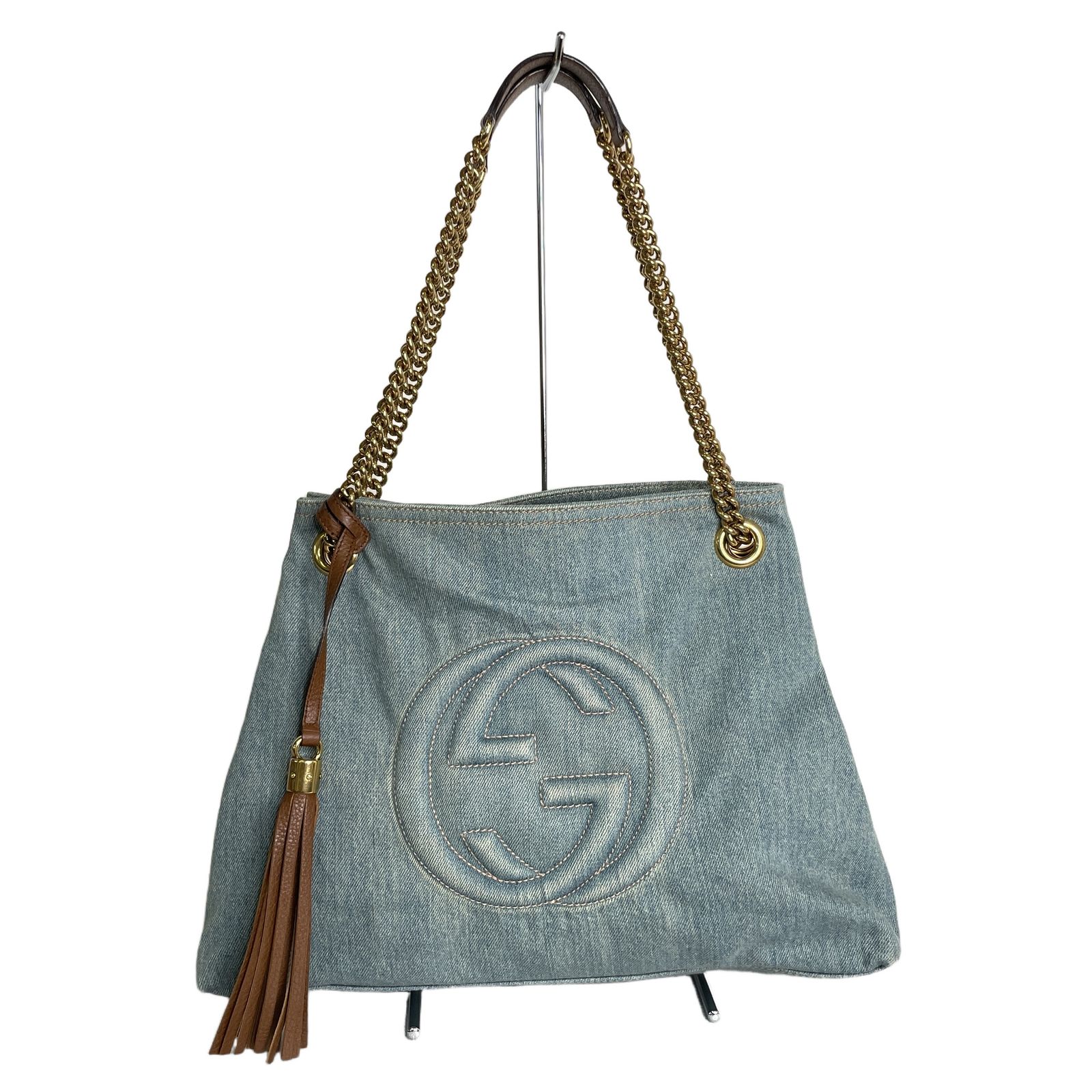 GUCCI グッチ ソーホー インターロッキングGチェーン 308982 ゴールド金具 デニム ブルー ショルダーバッグ 中古 T11330607