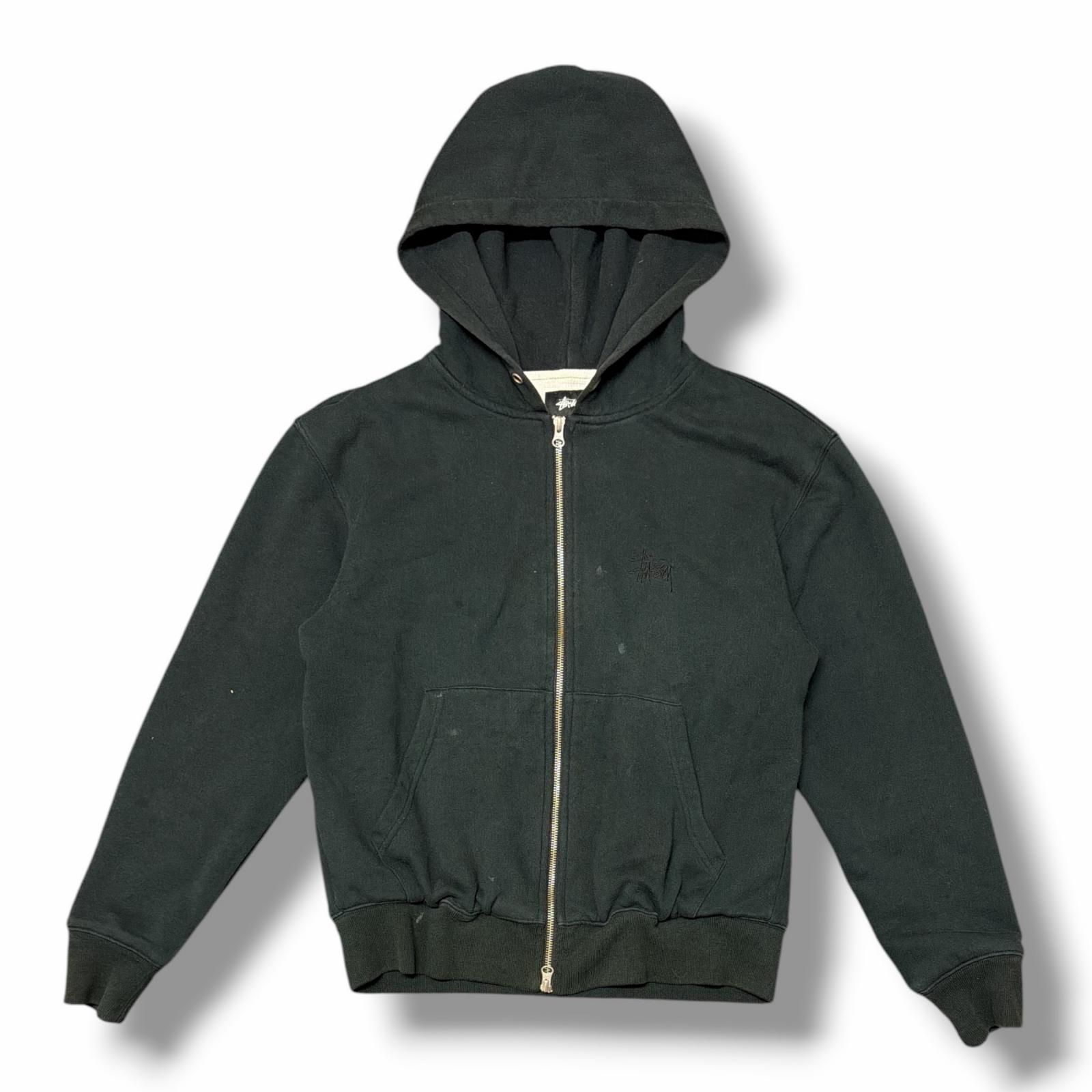 STUSSY 裏地サーマルジップパーカー スウェット フーディー ステューシー ブラック S (18412M)