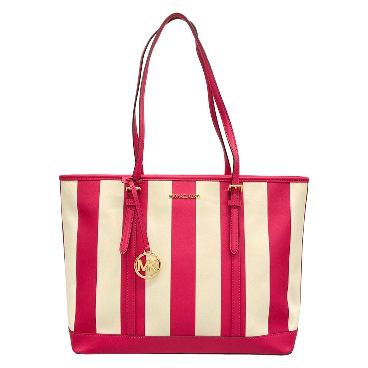 MICHAEL KORS(マイケルコース) ショルダーバッグ - 白×ピンク ストライプ レザー