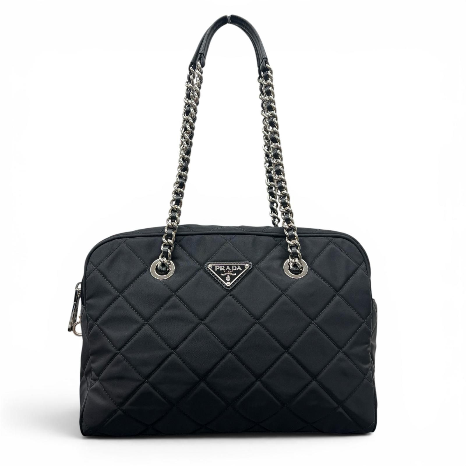 PRADA 極美品 プラダ TESSUTO IMPUNTU インプントゥ チェーンショルダーバッグ 1BB903 RFID確認済 テスー ナイロン サフィアーノレザー キルティング ハンドバッグ ABランク 鑑定済 中古 プラダバッグ