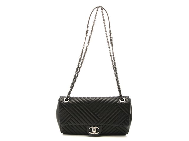 CHANEL シャネル バッグ クロスステッチ チェーンショルダー ブラック/SV ラムスキン ﾊﾞｯｸﾞ ショルダーバッグ ラムスキン ブラック【中古】433
