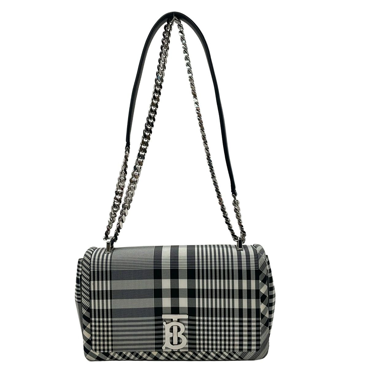 BURBERRY/Burberry(バーバリー) ショルダーバッグ ローラ 白×黒 チェック柄/チェーンショルダー