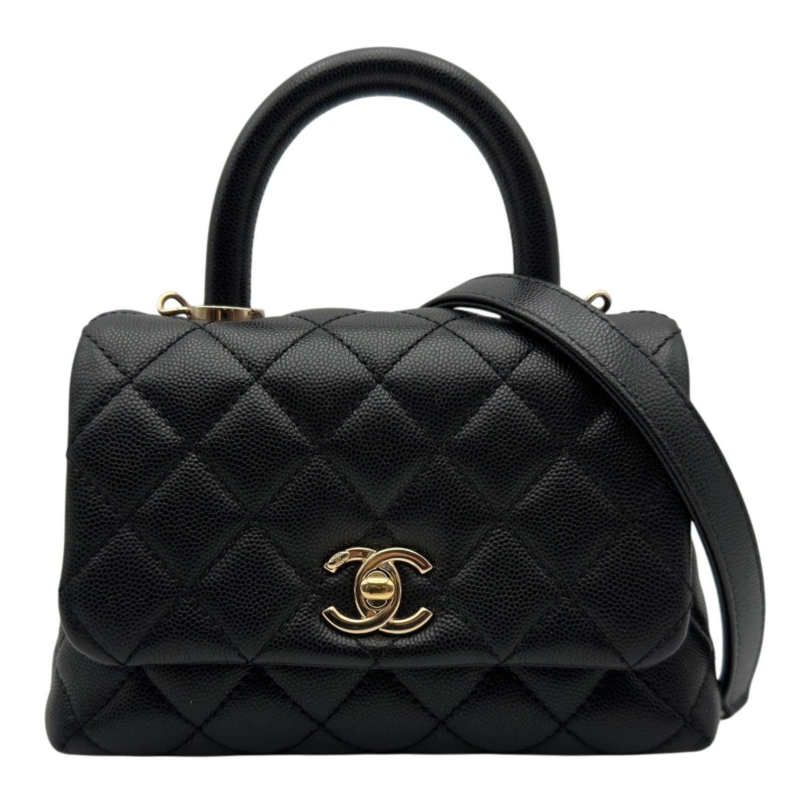シャネル CHANEL ココハンドルXXS AS2215 31番台 ブラック ゴールド金具 キャビアスキン レディース ハンドバッグ