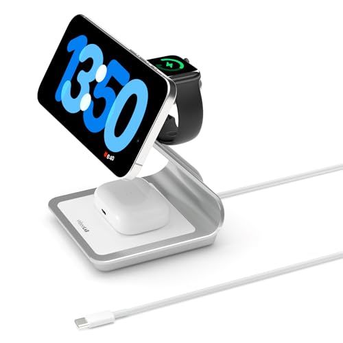 ワイヤレス充電器 3in1 magsafe充電器 Qi規格対応 マグネット式 スマホ充電器 アップルウォッチ充電器 同時に3台充電スタンド 合計最大25W出力 usb-c充電ケーブル付き アルミ合金製 Galaxy iPhone Air/17 87ce4520