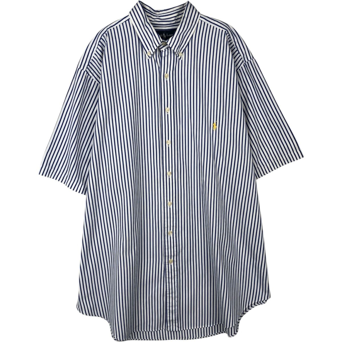 古着 ラルフローレン Ralph Lauren CLASSIC FIT 半袖 ボタンダウン ストライプシャツ メンズXL相当/rab182117